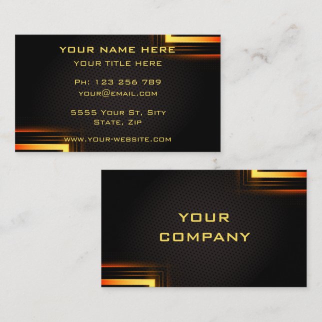 Professional Gold Black Business Card  Choose Font (Front/Back)