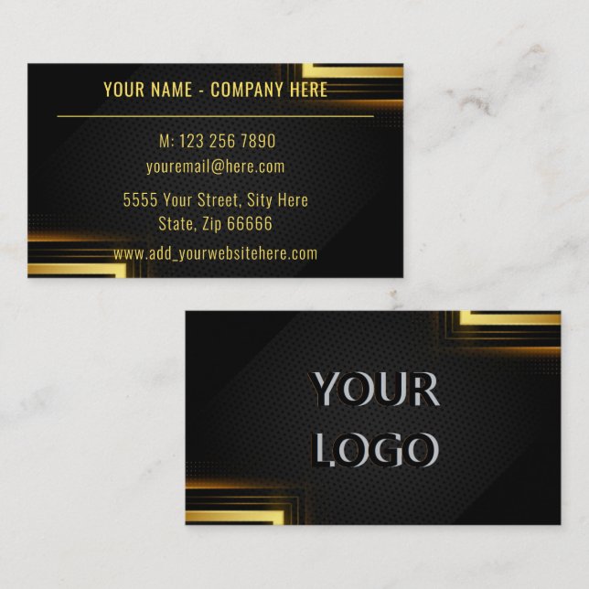 Professional Gold Black Business Card with Logo (Front/Back)
