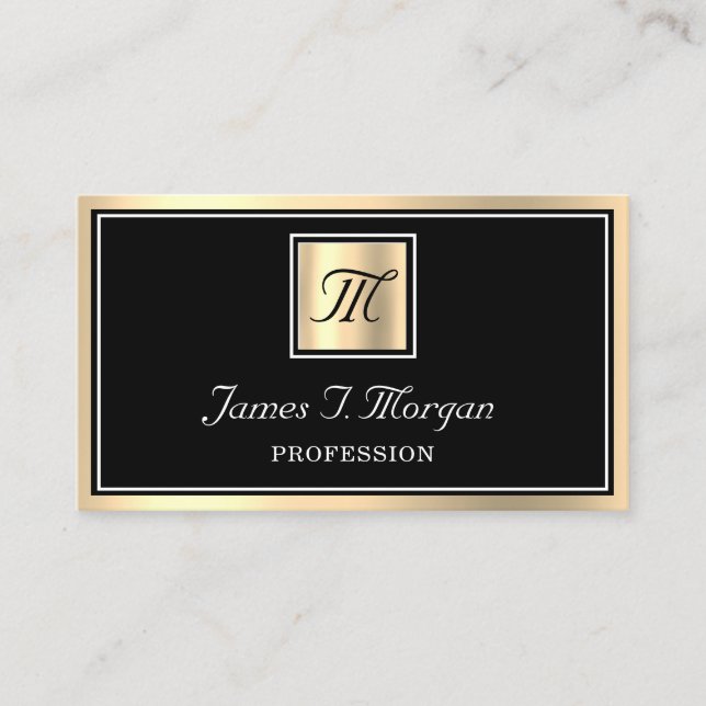 Professional Gold Black White Framed VIP Monogram Business Card (Front)