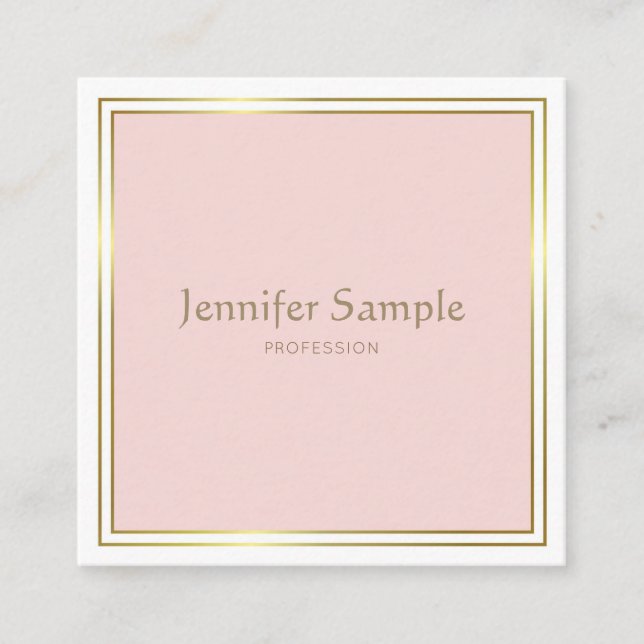 Professional Gold Blush Pink White Modern Luxe Square Business Card (Front)