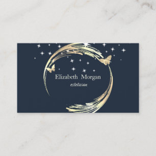 Professional Gold Circles Butterflies Stars Blue Business Card