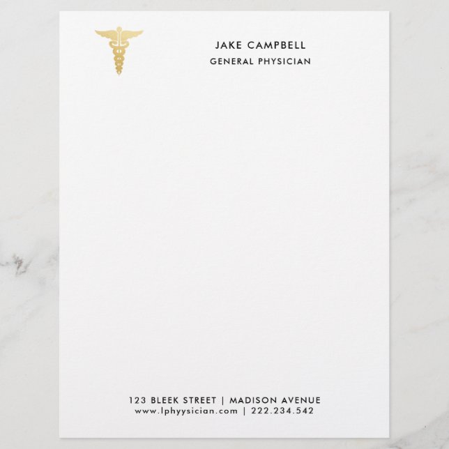 Professional Gold Doctor Medicine Symbol Letterhead (Front)