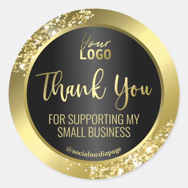 Professional Gold Foil Text Black Thank You Logo Classic Round Sticker (Front)