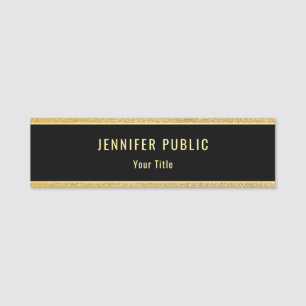 Professional Gold Glitter Elegant Black Template Name Tag