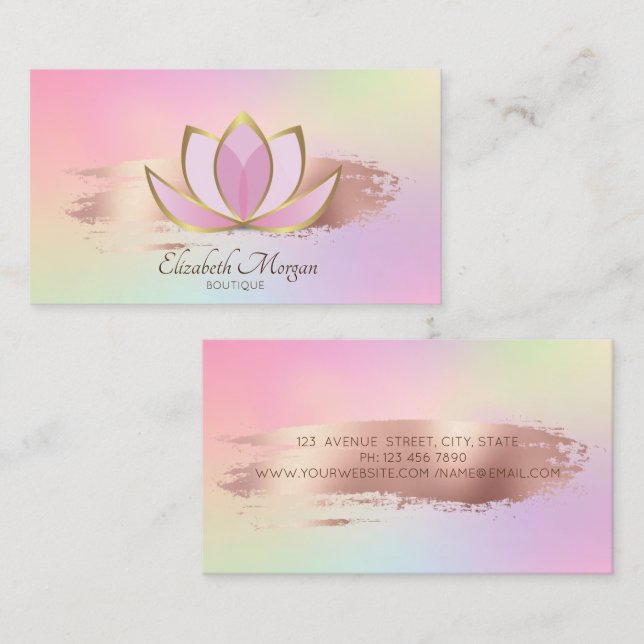 Professional Gold Lotus Brush Stroke Holographic  Business Card (Front/Back)