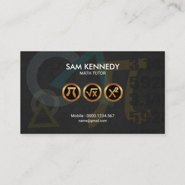 Professional Gold Math Symbols Icons Math Tutor Business Card (Front)