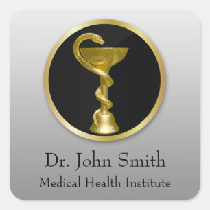 Professional Gold Medical Hygieia Bowl Square Sticker