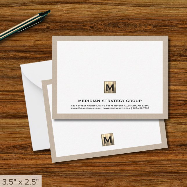 Professional Gold Monogram Note Card Linen Border (Creator Uploaded)