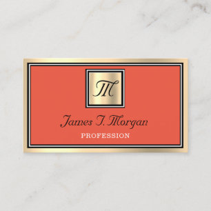 Professional Gold Orange Coral VIP Framed Monogram Business Card