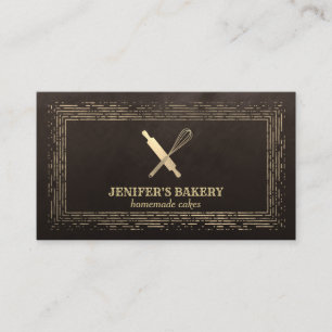 Professional gold rolling pin whisk chef bakery business card