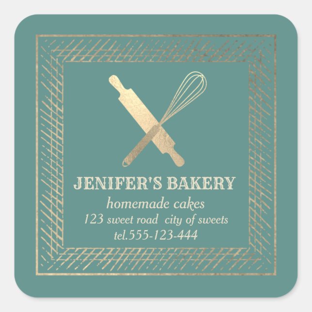 Professional gold rolling pin whisk chef bakery sq square sticker (Front)