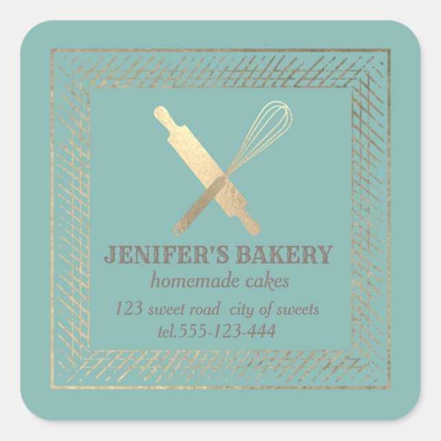 Professional gold rolling pin whisk chef bakery square sticker (Front)