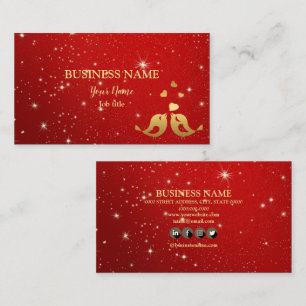 Professional Golden Birds Hearts Red Shiny Rustic Business Card