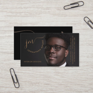 Professional Golden Signature Monogram Photo Business Card