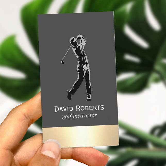 Professional Golf Instructor Modern Gold Border Business Card (Creator Uploaded)