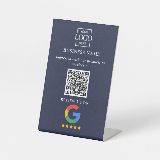 Professional Google Reviews QR Code Business Logo  Pedestal Sign (Front)