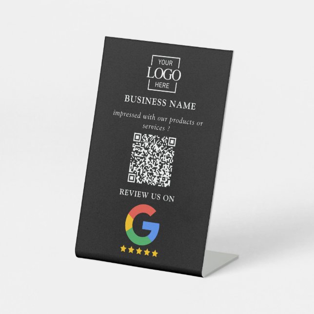 Professional Google Reviews QR Code Business Logo Pedestal Sign (Front)