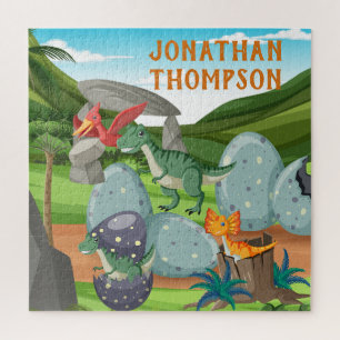 Professional graphic Monogram Jurassic blue green Jigsaw Puzzle