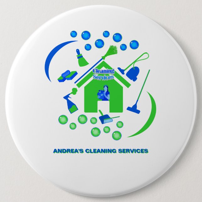 Professional Green Blue Cleaning Logo Company Cute 6 Inch Round Button (Front)