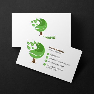 Professional Green Brown Tree Service Lawncare Mow Business Card