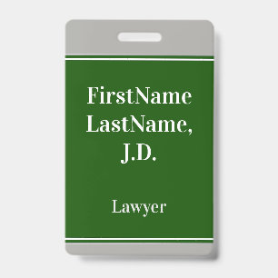 Professional, Green, Custom Lawyer Name Badge