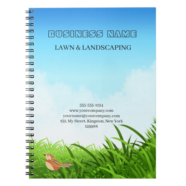 Professional  Green Lawn Care & Landscaping Notebook (Front)