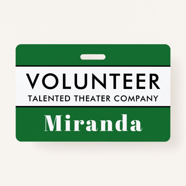 Professional Green Volunteer Name Badge (Front)
