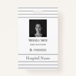 Professional Grey and White Lined Hospital ID Badge
