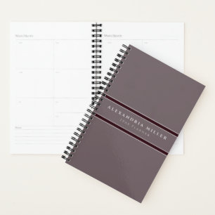 Professional Grey & Burgundy Stripe   Name & Year Planner