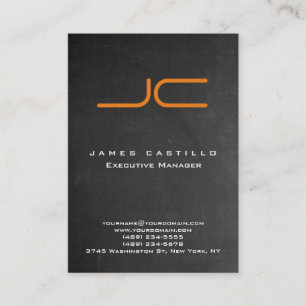 Professional Grey Chalkboard Orange Monogram Business Card