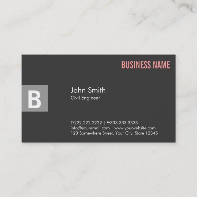 Professional Grey Civil Engineer Business Card (Front)