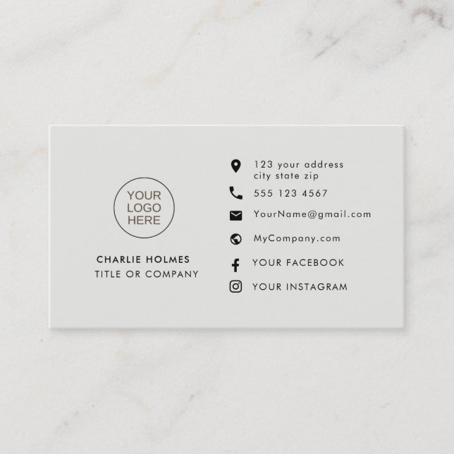 Professional Grey | Custom Icons Social Media Business Card (Front)