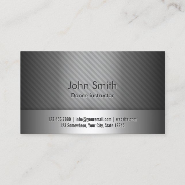 Professional Grey Metal Dance Business Card (Front)