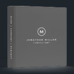 Professional Grey & White Monogram Initial Name Binder<br><div class="desc">Modern professional binder features a simple design in a classic modern grey and white colour palette. Custom name and title presented in the centre in stylish simple font with a complimentary minimal monogram medallion on a simple grey background. Shown with a custom name and monogram initial on the front in...</div>