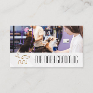 Professional Groomer Trimming Cute Dog Business Card