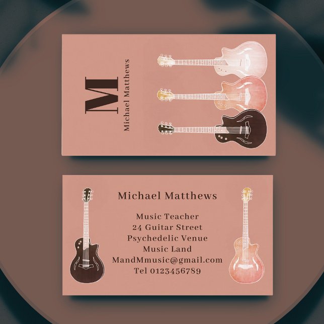 Professional Guitar Musician Music Teacher  Business Card (Guitar teacher songwriter performer electric guitar country music style Business card)
