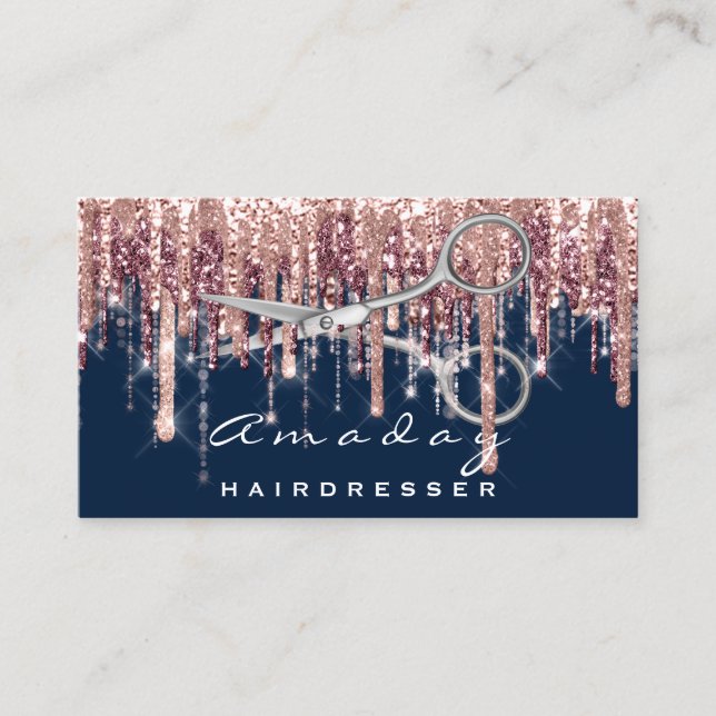 Professional Hairdresser Scissors Navy Rose Modern Business Card (Front)