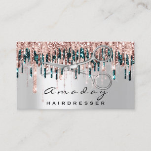 Professional Hairdresser Silver Scissors Rose Drip Business Card