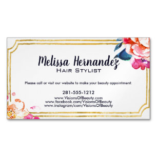 Professional Hairstylist Hair Floral Pink Blue Magnetic Business Card