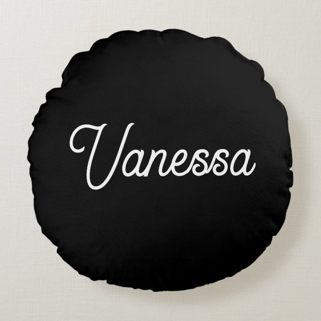 Professional handwriting name custom black round pillow (Front)