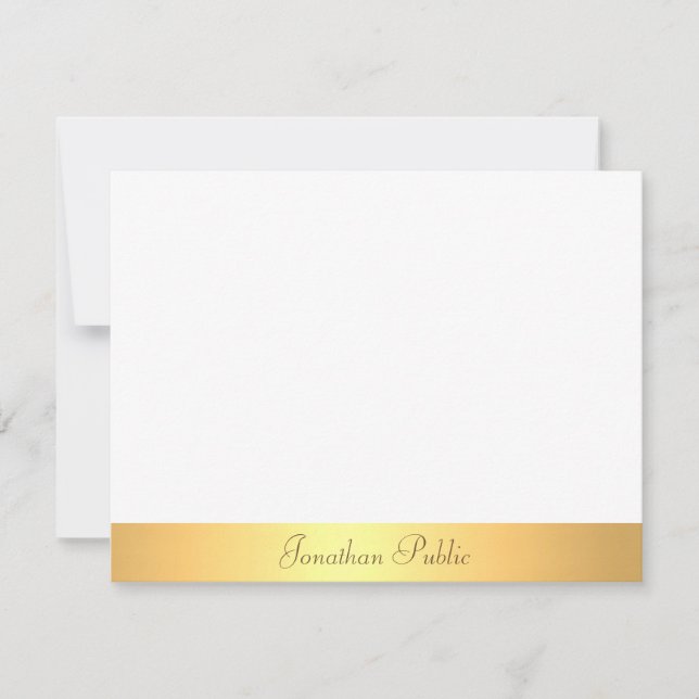 Professional Handwritten Script Text Gold White Card (Front)
