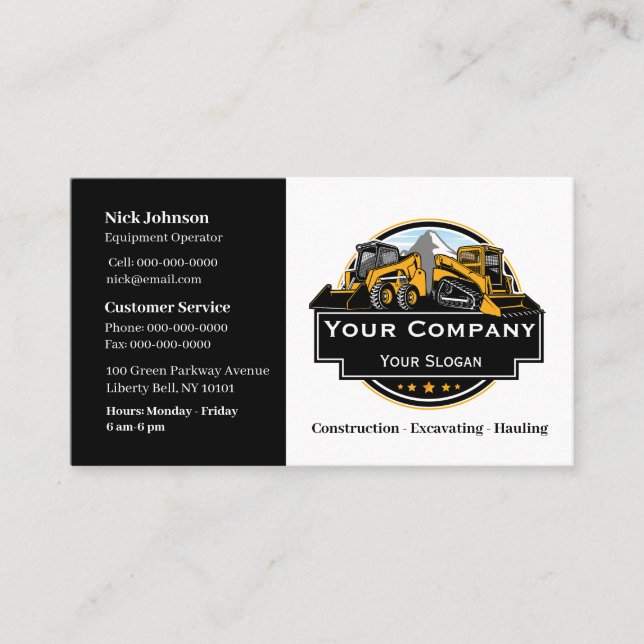 Professional Heavy Equipment Construction Company  Business Card (Front)