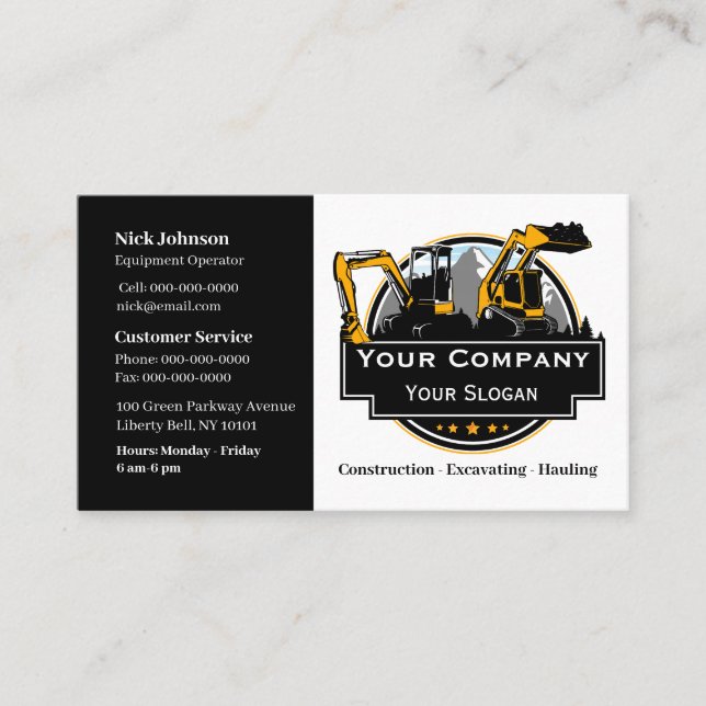 Professional Heavy Equipment Construction Company  Business Card (Front)