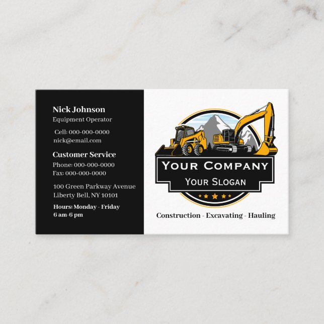 Professional Heavy Equipment Construction Company  Business Card (Front)