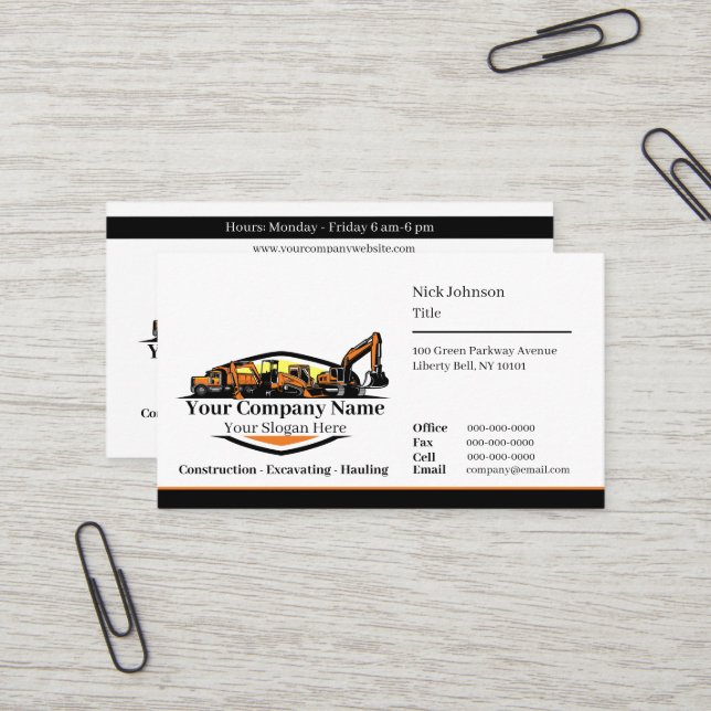 Professional Heavy Equipment Construction Company  Business Card (Front/Back In Situ)