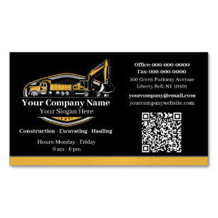 Professional Heavy Equipment Construction Company Magnetic Business Card