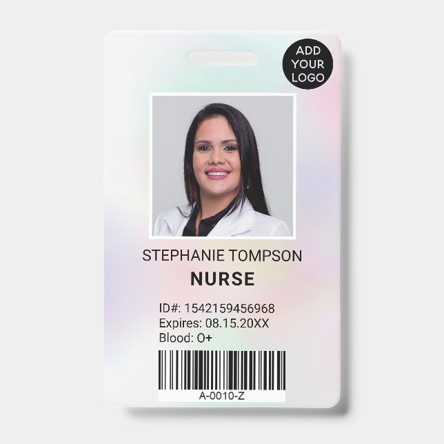 Professional holographic nurse photo logo code badge (Front)