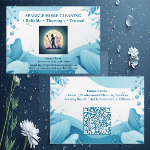 Professional Home Cleaning Services Logo QR Code Business Card