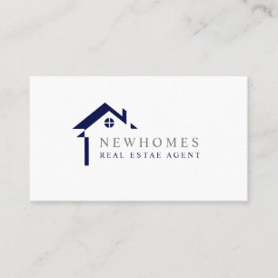 Professional Home Real Estate Agent Logo Navy Blue Business Card