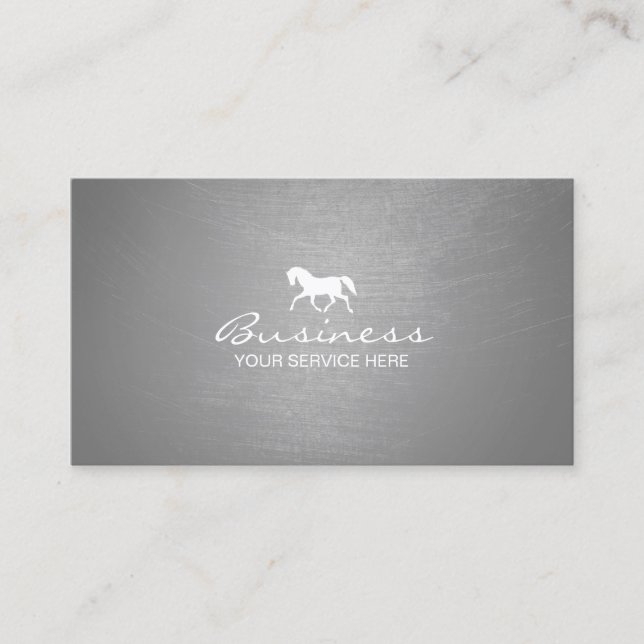 Professional Horse Equine Modern Silver Business Card (Front)